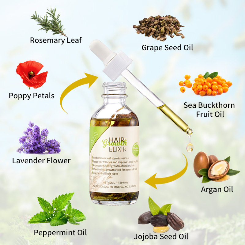 Syulli Herbal Hair Growth Elixir พร้อมโรสแมรี่และเปปเปอร์มินท์ | 8 สารสกัดจากพืช | รักษาหนังศีรษะ | ขายส่งและ OEM