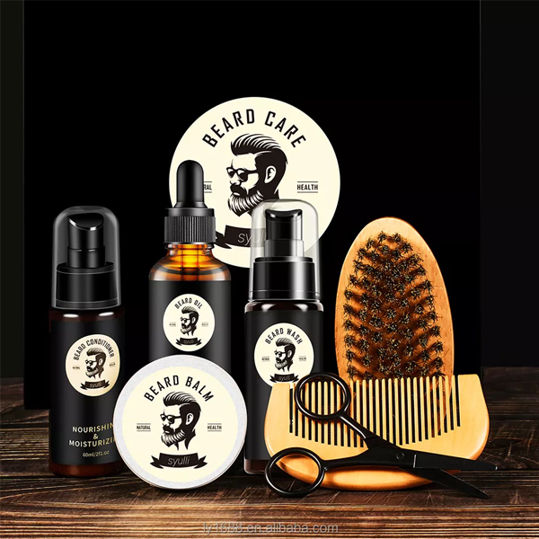 ฉลากส่วนตัว Beard Care Balm Comb Kit Wash แชมพูครีมนวดเซรั่มจัดแต่งทรงผม Growth Oil Mens Grooming ชุดสำหรับใบหน้าผม
