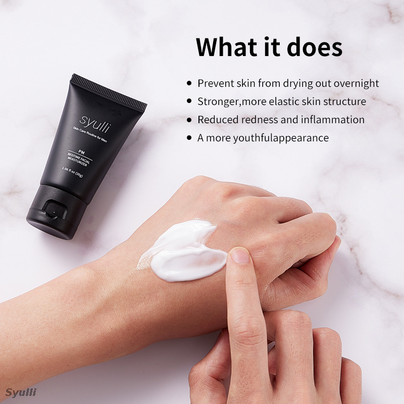 Syulli Men's Skin Care System (ชุด 4 ชิ้น) – ทำความสะอาด ขัดผิว มอยส์เจอร์ไรเซอร์สำหรับกลางวัน และซ่อมแซมกลางคืน