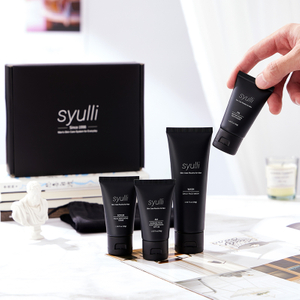 Syulli Men's Skin Care System (ชุด 4 ชิ้น) – ทำความสะอาด ขัดผิว มอยส์เจอร์ไรเซอร์สำหรับกลางวัน และซ่อมแซมกลางคืน