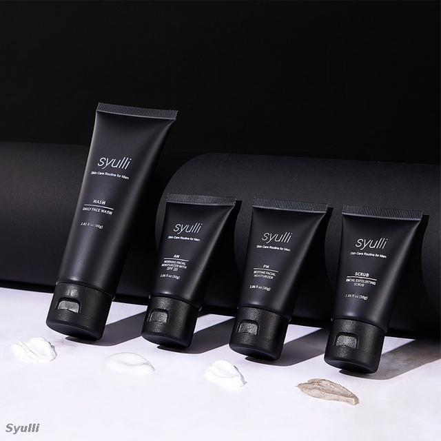 Syulli Men's Skin Care System (ชุด 4 ชิ้น) – ทำความสะอาด ขัดผิว มอยส์เจอร์ไรเซอร์สำหรับกลางวัน และซ่อมแซมกลางคืน