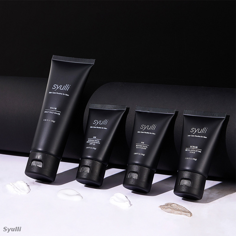 Syulli Men's Skin Care System (ชุด 4 ชิ้น) – ทำความสะอาด ขัดผิว มอยส์เจอร์ไรเซอร์สำหรับกลางวัน และซ่อมแซมกลางคืน