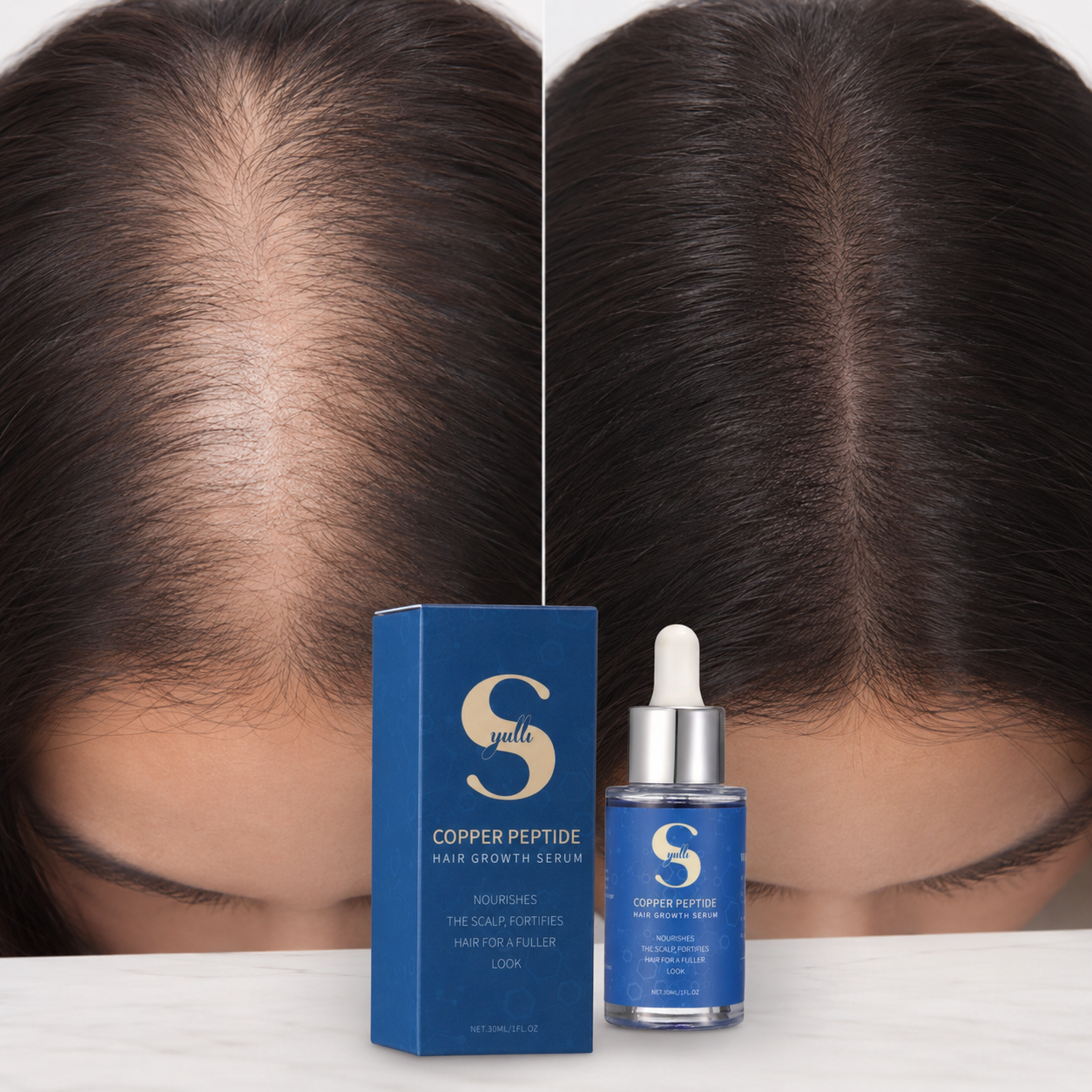Syulli 1% Copper Peptide Hair Growth Serum, ป้องกันผมร่วง, ผสมน้ำมันเมล็ดพืช, 1ml X 55